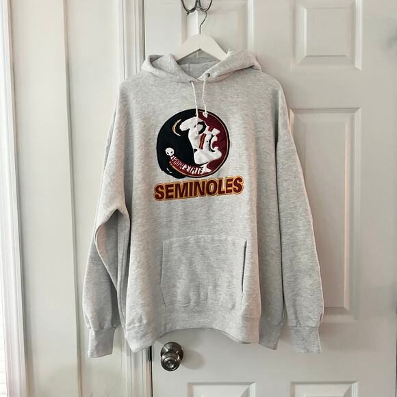 Nutmeg Mills USA Vintage Heather Grey Drawstring Hoodie Florida State Seminoles - Picture 1 of 10